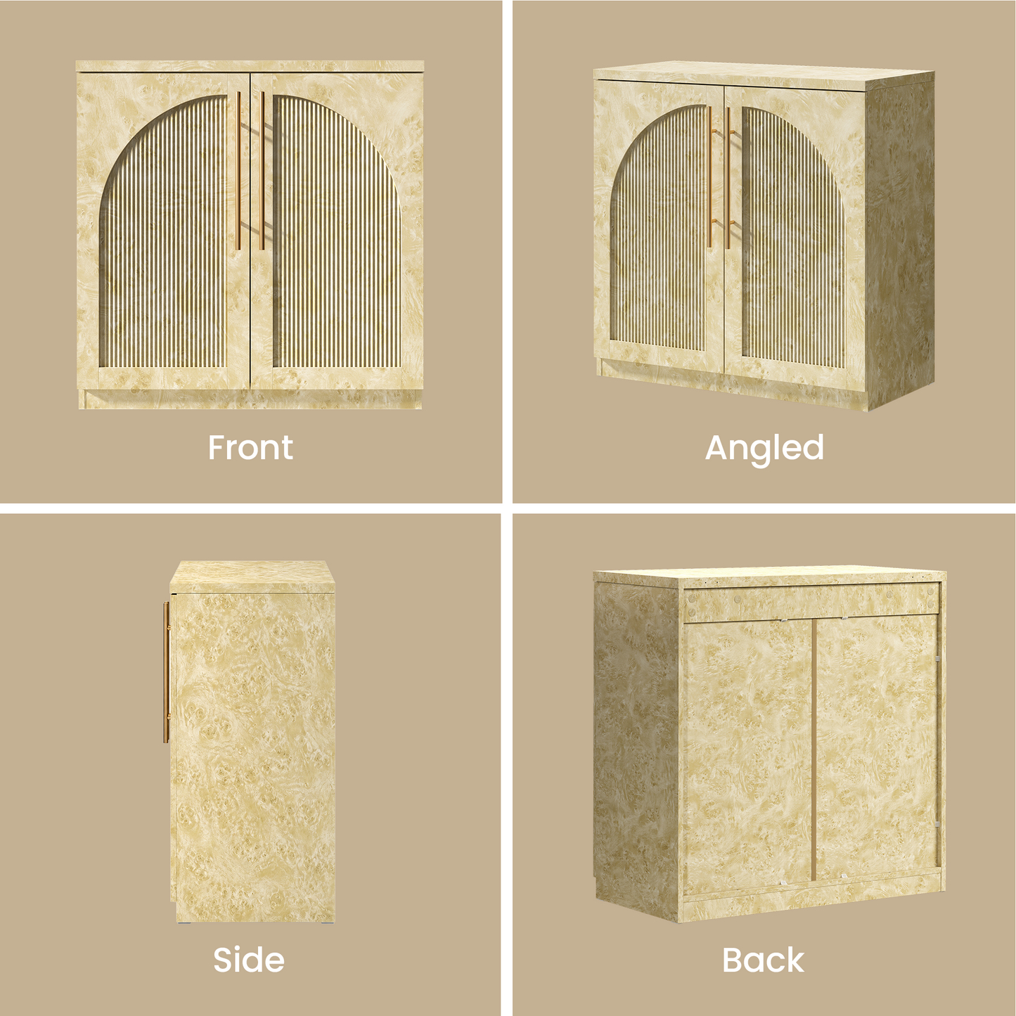 [Pre-sale] Harmo Block 31" Arched Fluted Accent Cabinet Storage Cabinet, Burl Wood