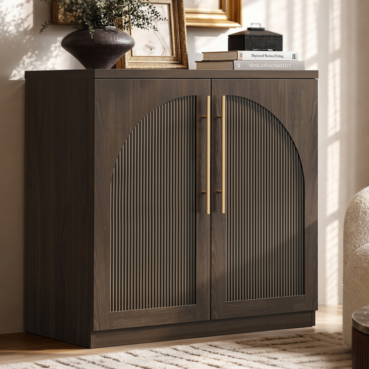 [Pre-sale] Harmo Block 31" Arched Fluted Accent Cabinet Storage Cabinet, Walnut Wood