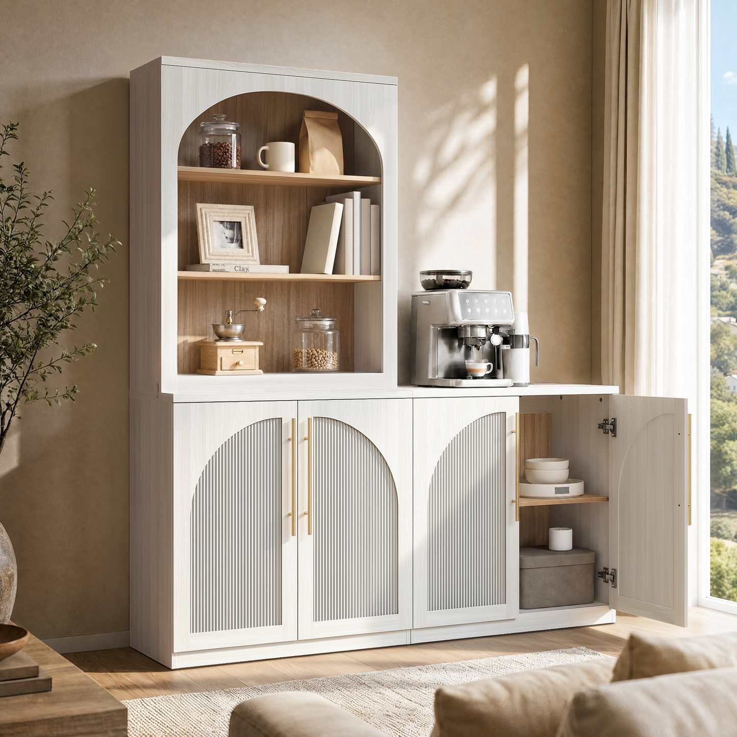 [Pre-sale]Harmo Block 31" Arched Fluted Accent Cabinet Storage Cabinet, White