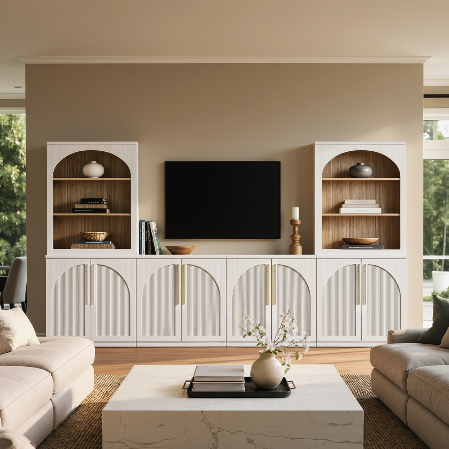 [Pre-sale]Harmo Block 31" Arched Fluted Accent Cabinet Storage Cabinet, White
