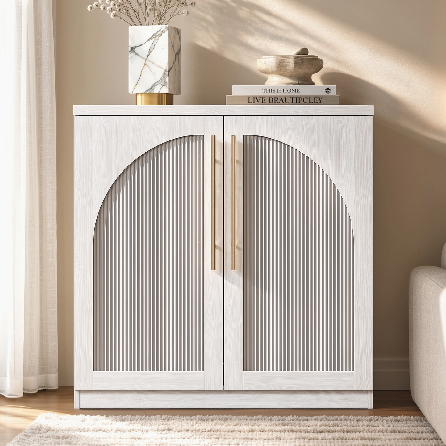 [Pre-sale]Harmo Block 31" Arched Fluted Accent Cabinet Storage Cabinet, White