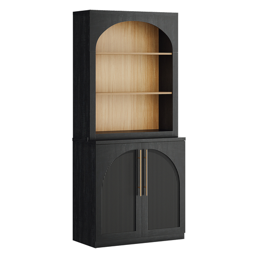 [Pre-Sale] Harmo Block 70" Arched Bookcase with Doors,  Hall Tree & Entryway Cabinet