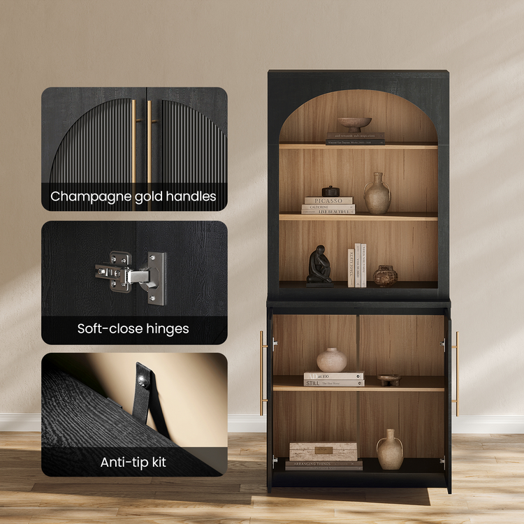 [Pre-Sale] Harmo Block 70" Arched Bookcase with Doors,  Hall Tree & Entryway Cabinet
