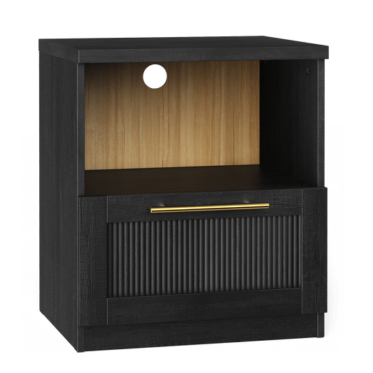 Harmo Block Black Wave-Panel Nightstand