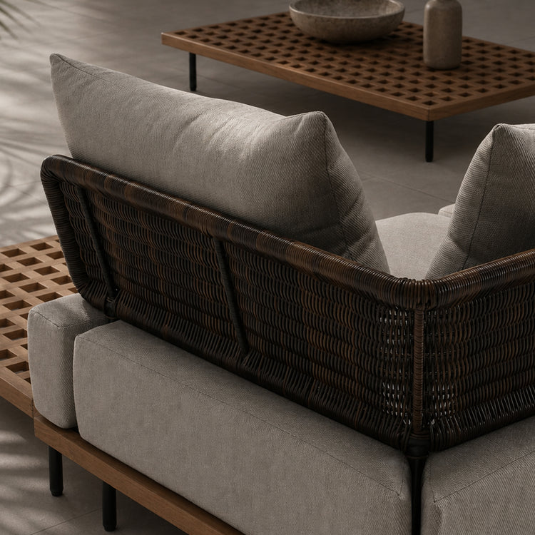 150.6" Outdoor Teak Lattice 3 Seater Modular Sectional Sofa Set