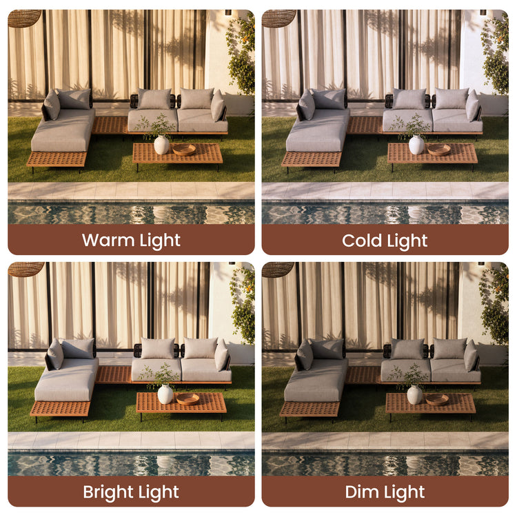 150.6" Outdoor Teak Lattice 3 Seater Modular Sectional Sofa Set