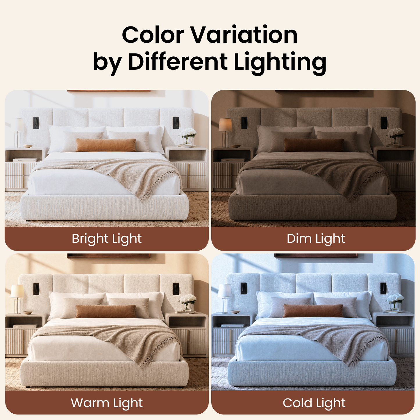 Linemix Wide Upholstered Queen Storage Bed with LED Lights & USB Ports