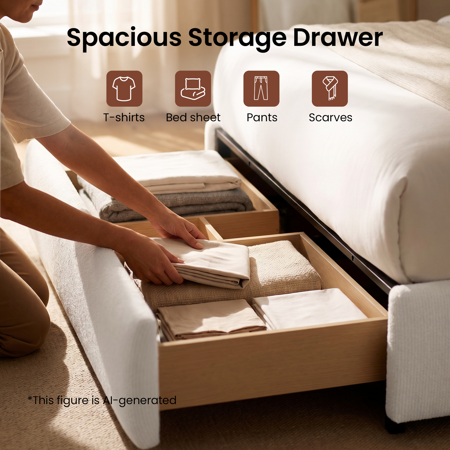 Linemix Wide Upholstered Queen Storage Bed with LED Lights & USB Ports
