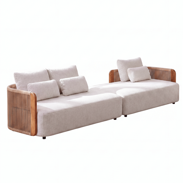 Mesa 124" Outdoor Wood and Woven Rope 3 Seater Modular Sectional Sofa
