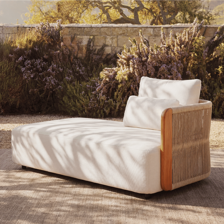 Mesa 124" Outdoor Wood and Woven Rope 3 Seater Modular Sectional Sofa