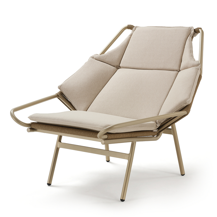 46.5" Outdoor Modern Handwoven Rope Lounge Chair with Beige Cushions