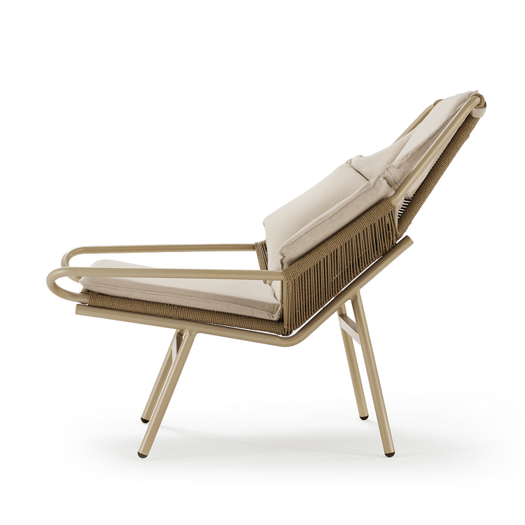 46.5" Outdoor Modern Handwoven Rope Lounge Chair with Beige Cushions