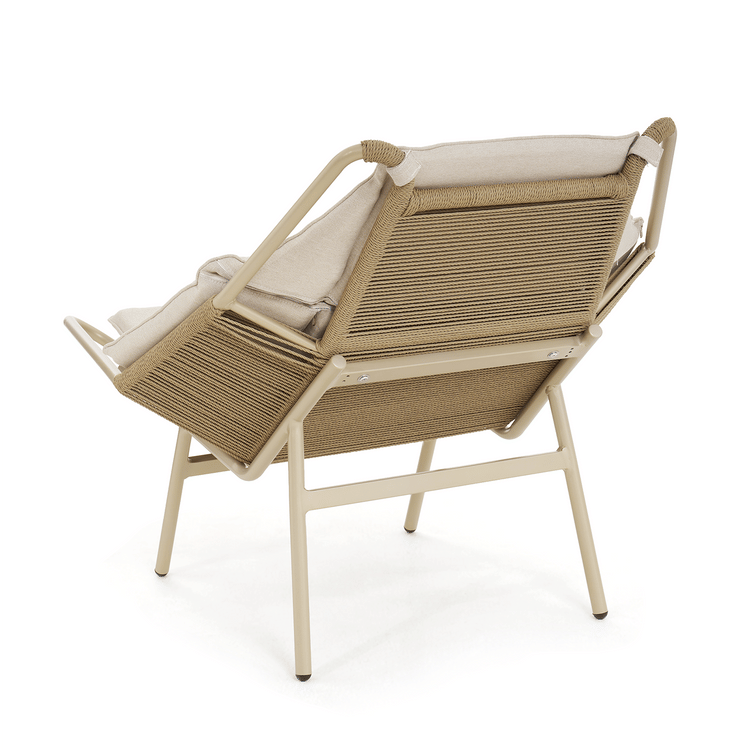 46.5" Outdoor Modern Handwoven Rope Lounge Chair with Beige Cushions