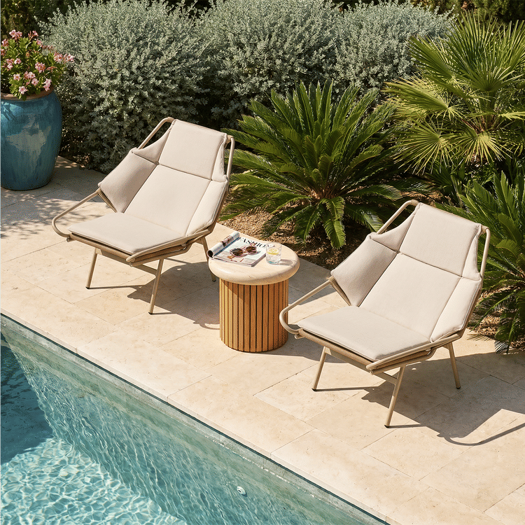 46.5" Outdoor Modern Handwoven Rope Lounge Chair with Beige Cushions