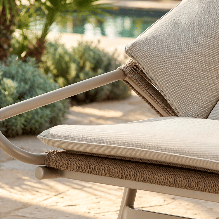 46.5" Outdoor Modern Handwoven Rope Lounge Chair with Beige Cushions