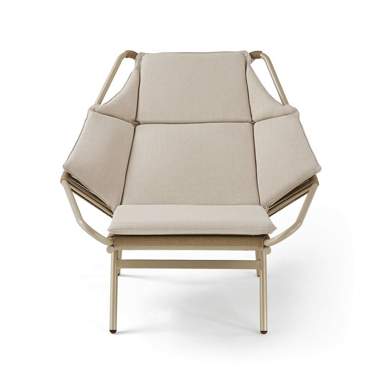 46.5" Outdoor Modern Handwoven Rope Lounge Chair with Beige Cushions