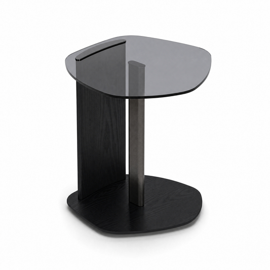 [Pre-Sale] Modern Organic Pebble Black Side Table Grey Glass & Ash Wood End Table with Metal Accent