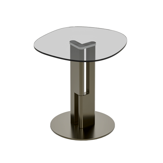 [Pre-Sale] Modern Round Smoked Gray Glass Side Table with Sculptural Gold Steel Base