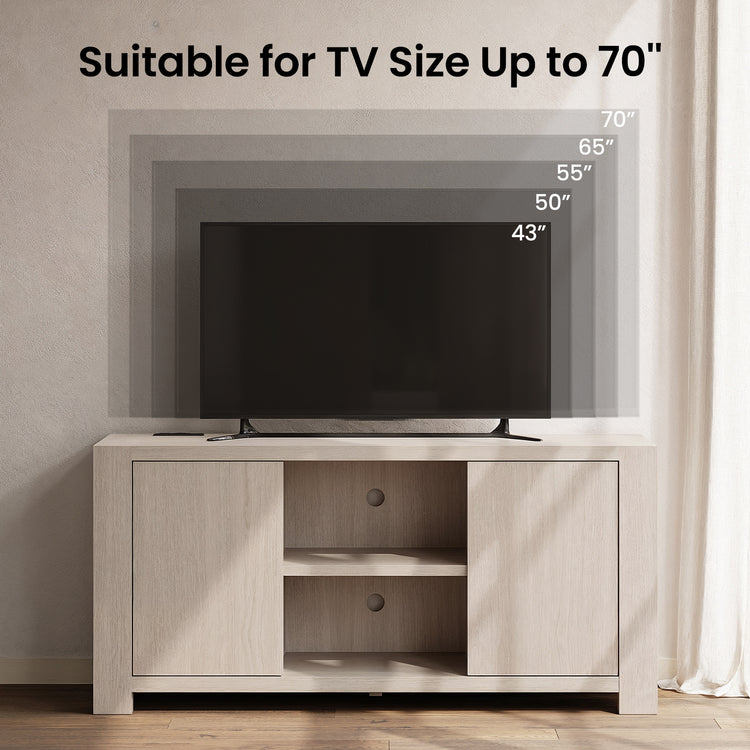 TV size range graphic labels outlines from 43 in to 70 in