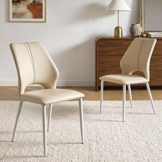 2Pack Beige Modern Light Luxury Upholstered PU Leather Dining Chairs