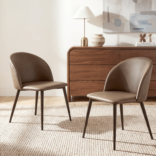 2Pack Modern PU Leather C-Shaped Back Dining Chairs, Brown