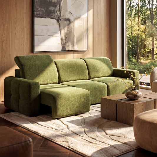 120" Green Chenille 3-Seat Power Recliner Sofa Bed - 3 Seat Couch with Adjustable Headrest