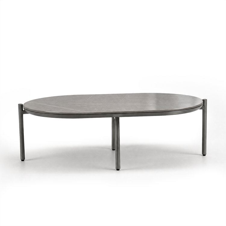 53" Outdoor Round Tube Sintered Stone Oval Coffee Table