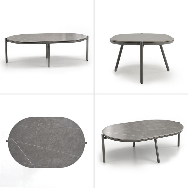 53" Outdoor Round Tube Sintered Stone Oval Coffee Table