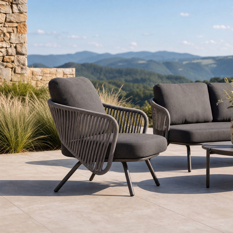 4-PCS Round Tube Woven Rope Sofa Set with Round Coffee Table