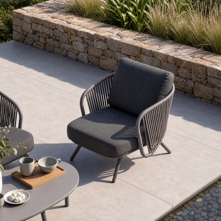 4-PCS Round Tube Woven Rope Sofa Set with Round Coffee Table