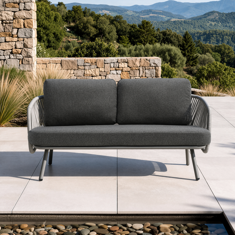 4-PCS Round Tube Woven Rope Sofa Set with Round Coffee Table