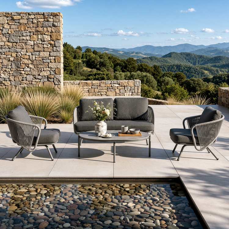 The set is shown as one loveseat, two matching armchairs, and one oval coffee table