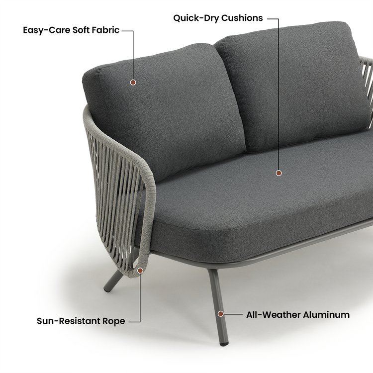 4-PCS Round Tube Woven Rope Sofa Set with Round Coffee Table