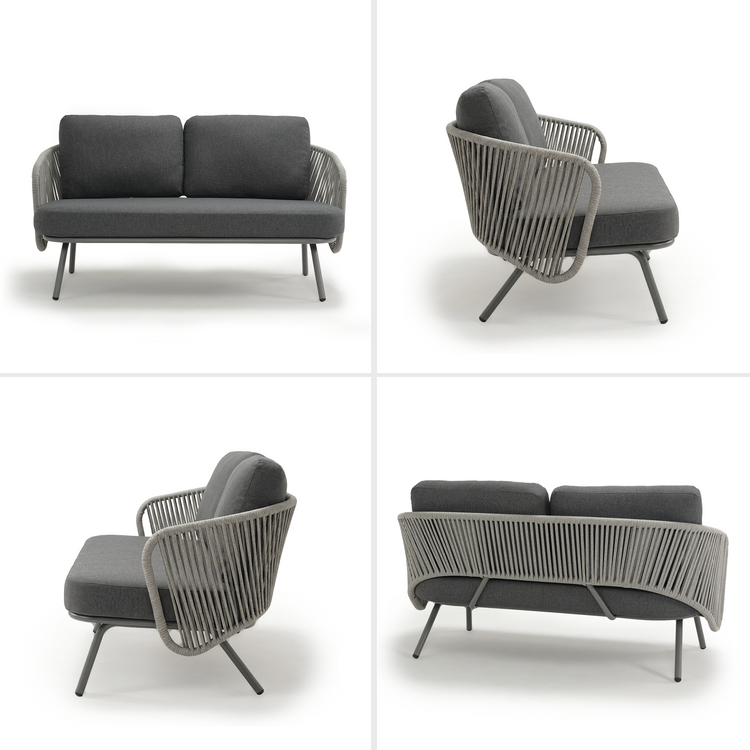 59.6" Outdoor Round Tube Woven Rope Loveseat Sofa
