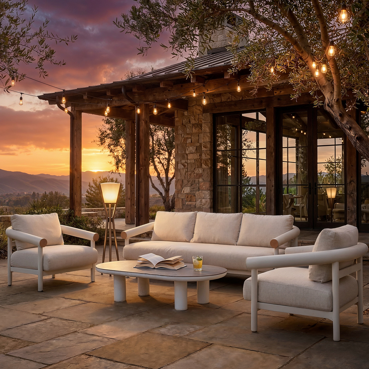 Round Tube 84.7" Outdoor 3-Seater Sofa, Performance Fabric Foam Cushions