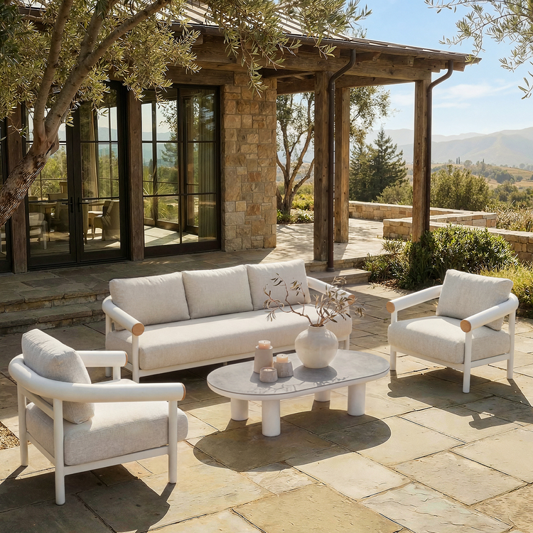 Round Tube 84.7" Outdoor 3-Seater Sofa, Performance Fabric Foam Cushions