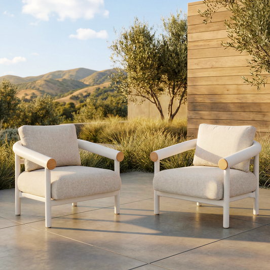 1pc Round Tube 33.8" Outdoor Lounge Chair, Performance Fabric Foam Cushions