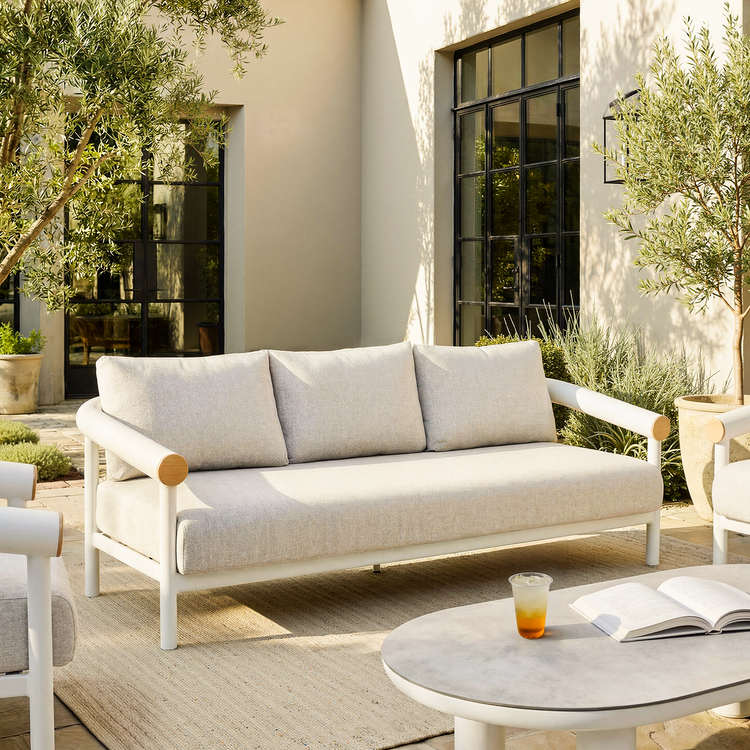 Round Tube Outdoor 4PCS Sofa Set  Includes 3-Seater, 2 Armchairs,1 Coffee Table