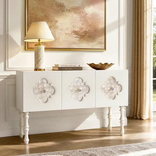 47" Shell Inlay 3-Door Accent Cabinet  Storage Cabine