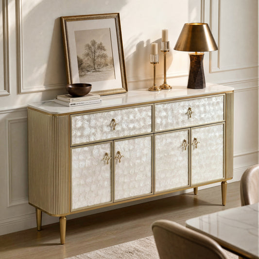 63" Shell Inlay 4-Door Accent Sideboard,Capiz Shell Cabinet