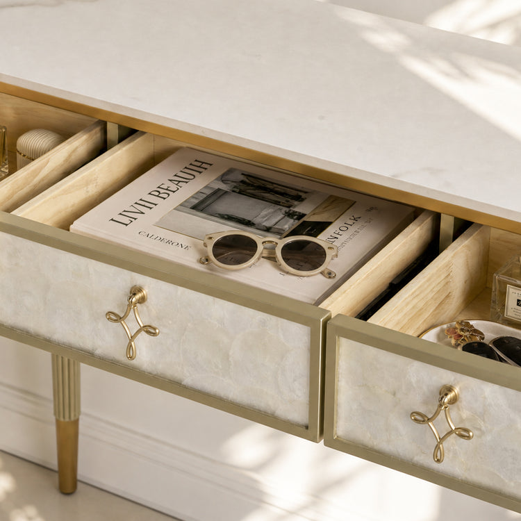 47" Shell & Pearl Inlay 3-Drawer Console Table