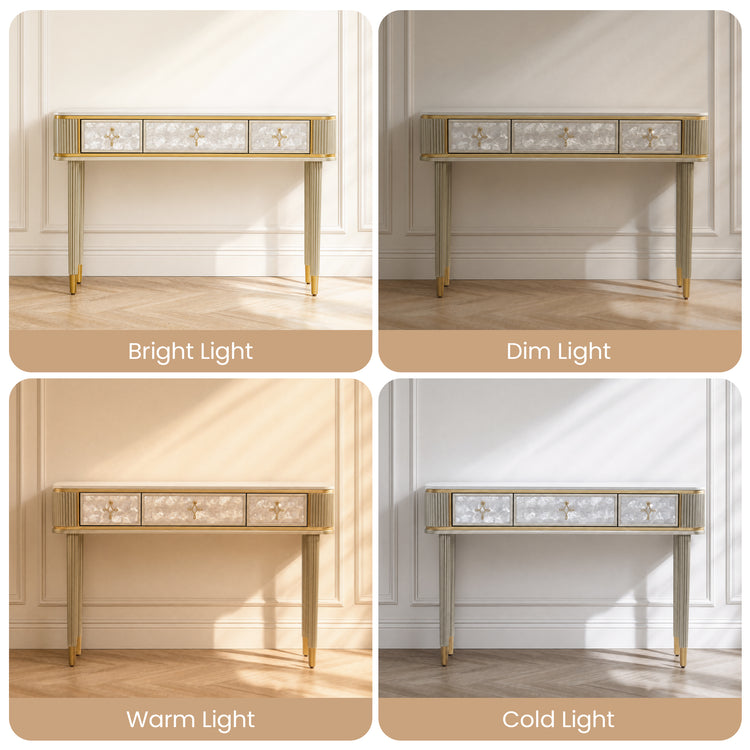 47" Shell & Pearl Inlay 3-Drawer Console Table