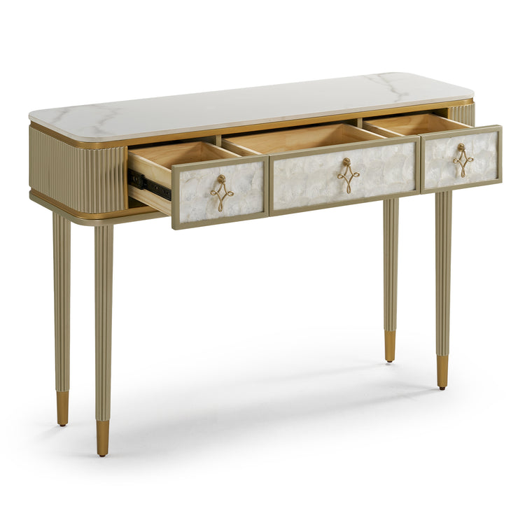 47" Shell & Pearl Inlay 3-Drawer Console Table