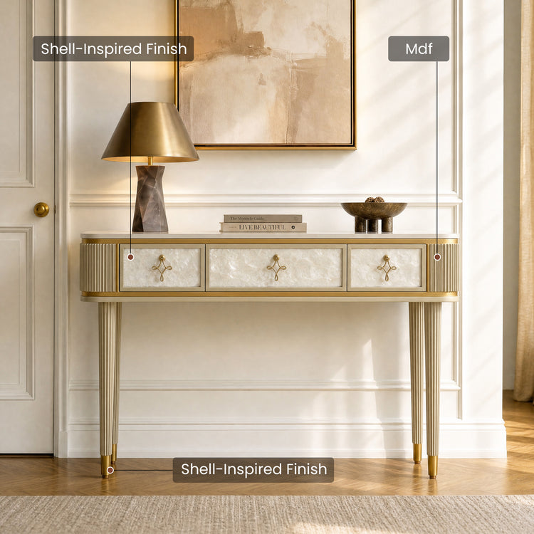 47" Shell & Pearl Inlay 3-Drawer Console Table
