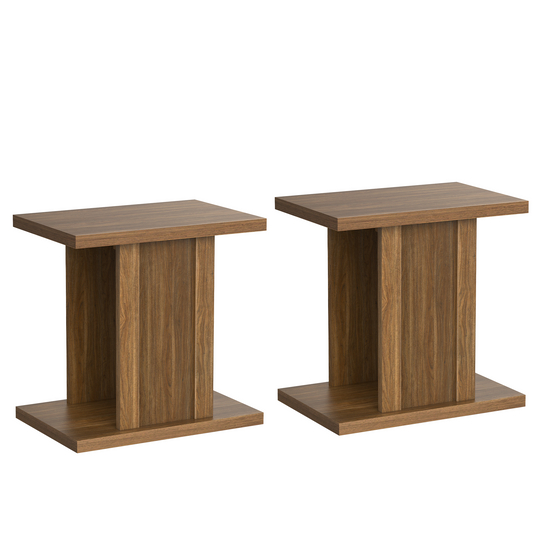 Side Table Set of 2, 23.6" Modern End Table with Fluted Panel and Thick Tabletop in Walnut
