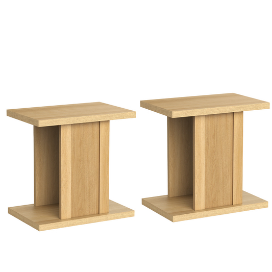 Side Table Set of 2, 23.6" Modern End Table with Fluted Panel and Thick Tabletop, Accent Nightstand in Natural