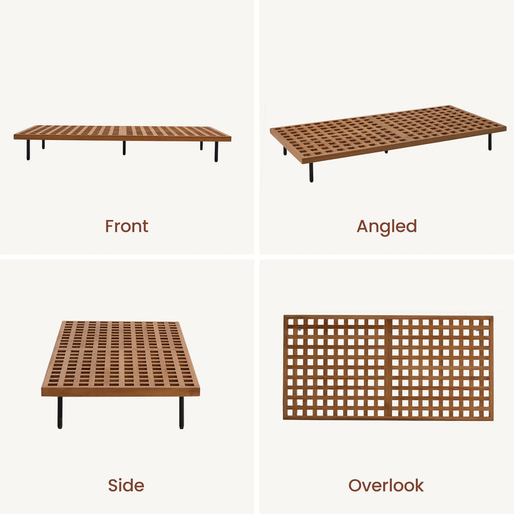 63" Outdoor Natural Solid Teak Lattice Rectangular Coffee Center Table