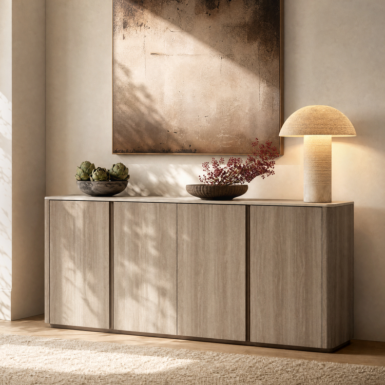 [Pre-Sale] Travertine Grey 4-Door Handleless Soft-Close Sideboard