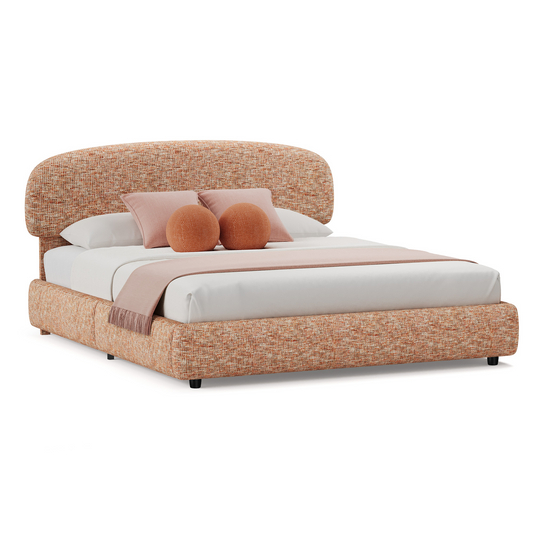 【Sale】 Dione King Lift-Up Storage Bed Frame with Curved Headboard, Canyon Dawn Red