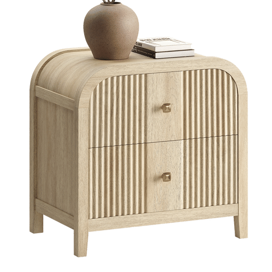 [Pre-Sale] 23.9" Natural Wood 2-Drawer Nightstand with Fluted Front